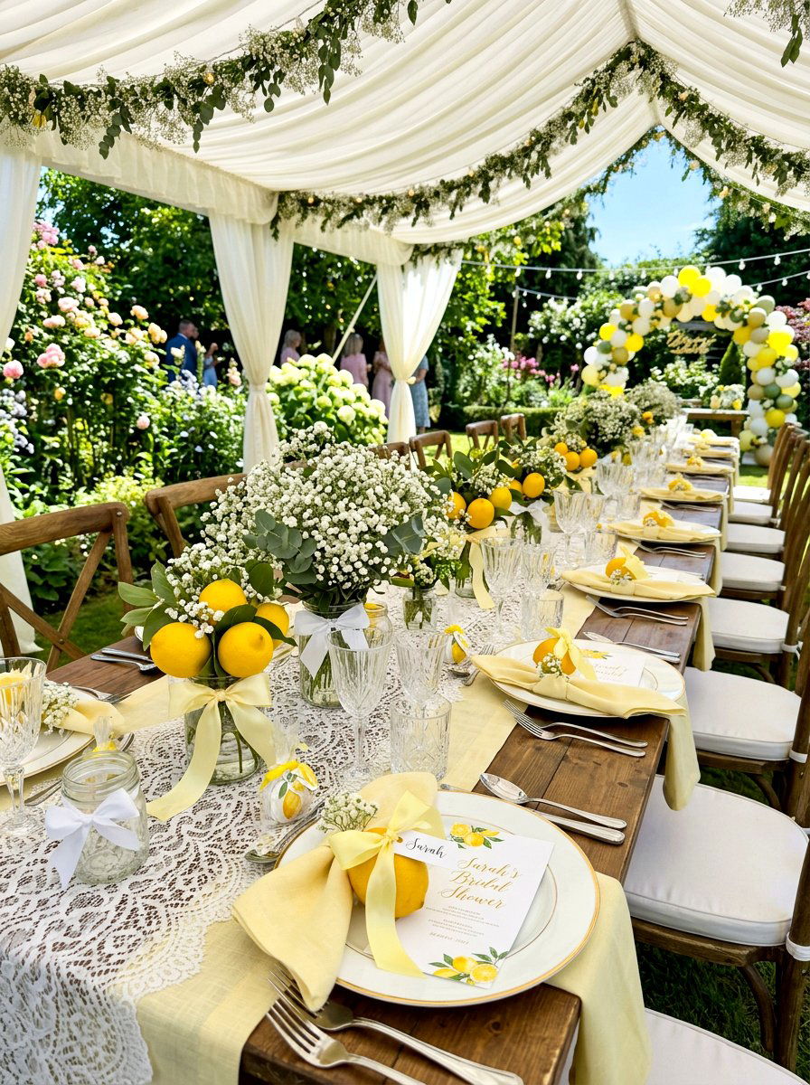 Lemon bridal shower setting - 30 lemon tablescape ideas