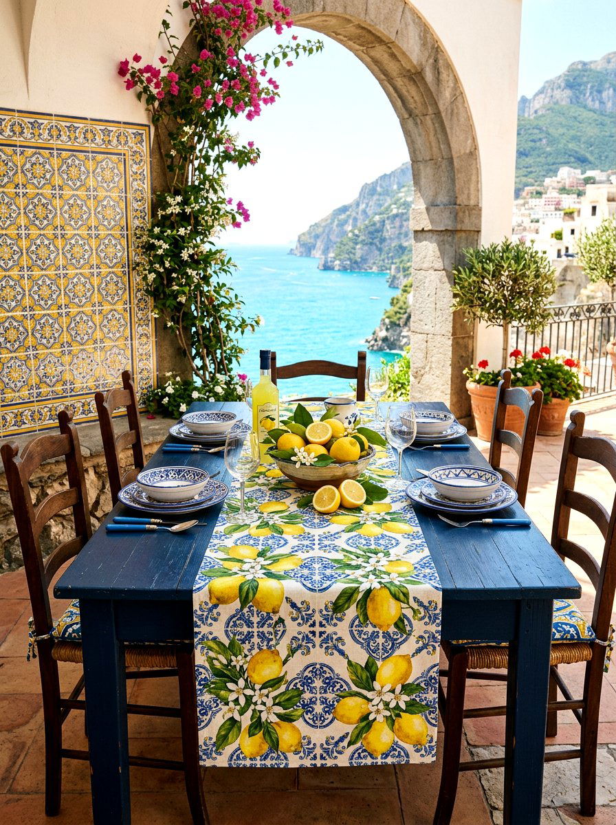 Lemon citrus floral table runner - 30 floral table runner ideas