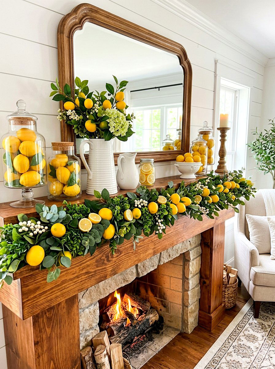 Lemon mantel - 30 summer mantel decor ideas