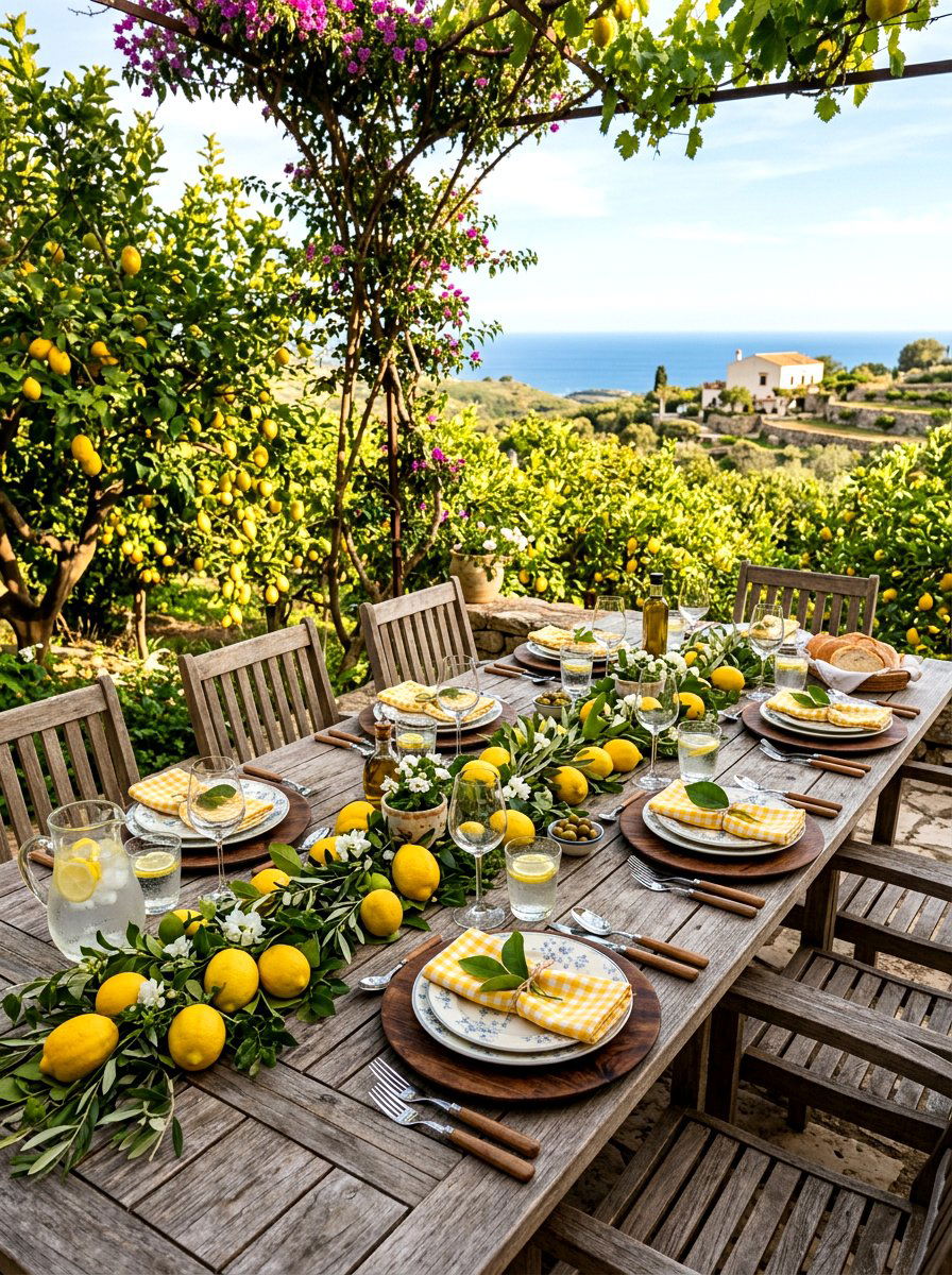 Lemon theme garden table - 30 summer patio tablescape ideas