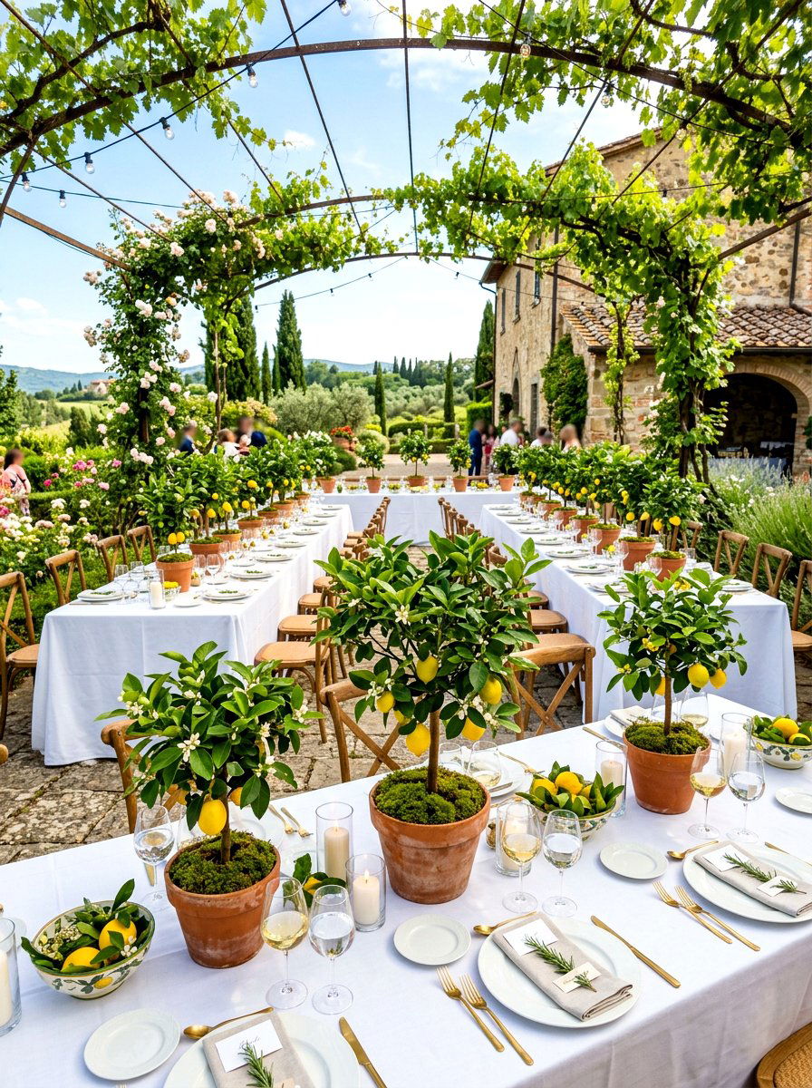 Lemon tree table centerpieces - 30 lemon tablescape ideas