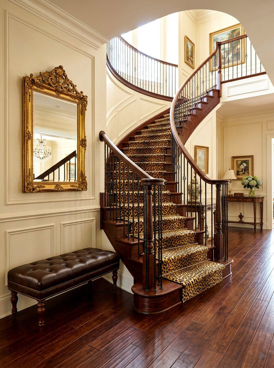 Leopard Print Stair Runner - 30 dramatic stair runner ideas