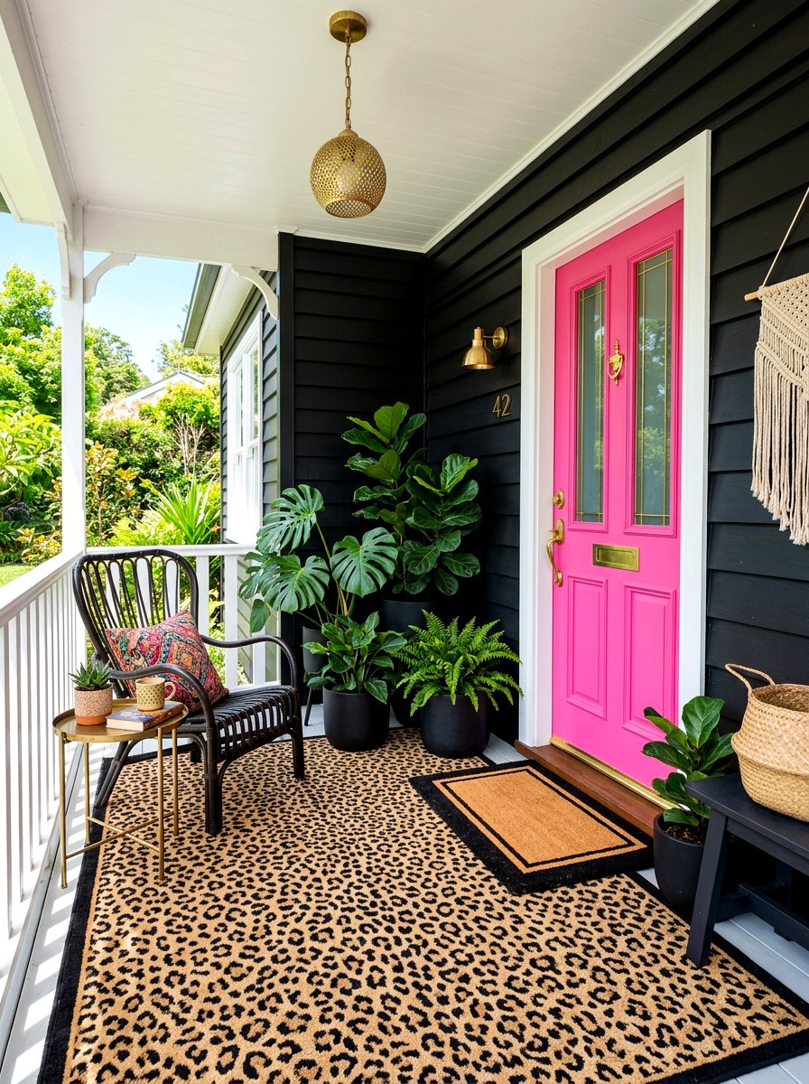 Leopard print outdoor rug - 30 porch doormat layering ideas