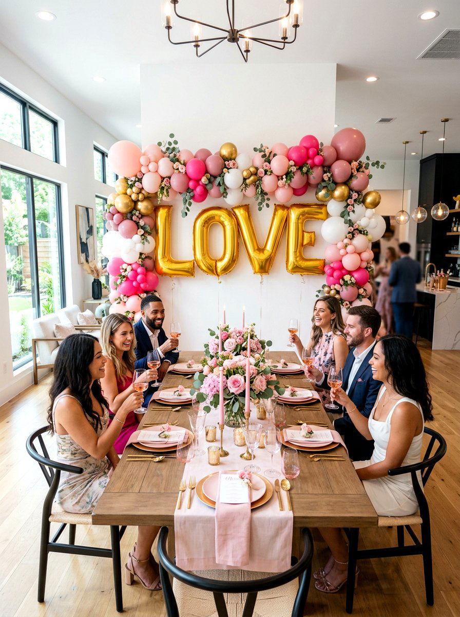 Letter Balloon Table Backdrop - 30 Galentine table decor ideas