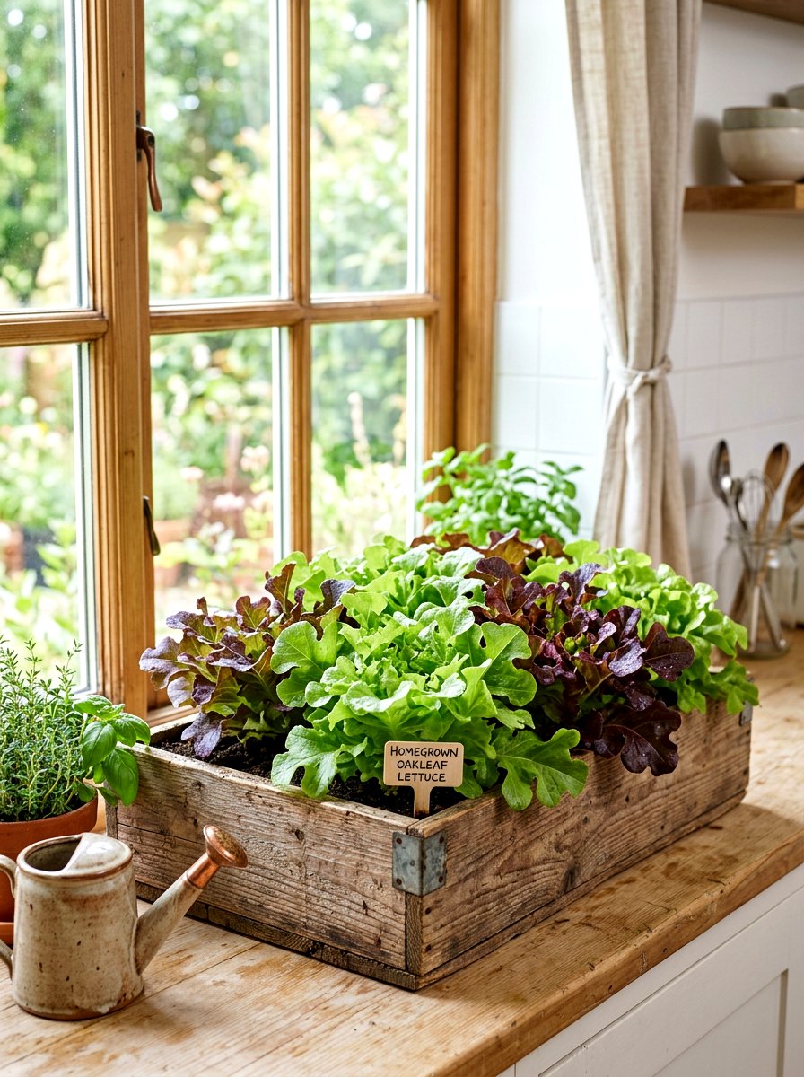 Lettuce Growing In Recycled Container - 30 windowsill vegetable garden ideas