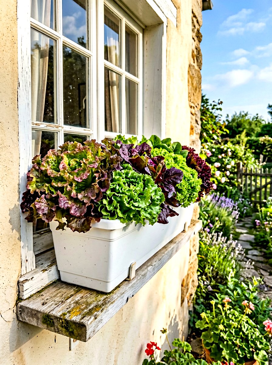 Lettuce Window Box - 30 container vegetable garden ideas