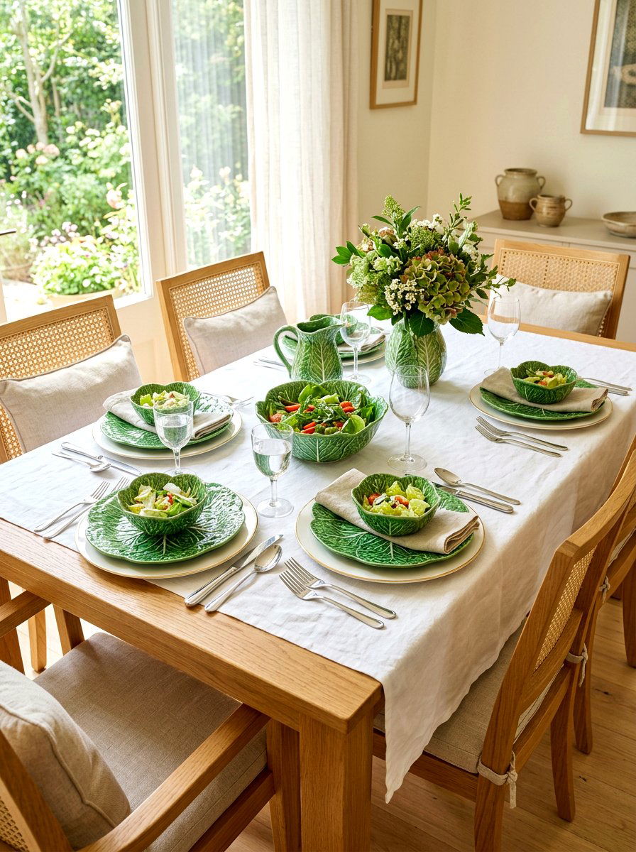 Lettuce ware ceramic table setting - 30 cabbagecore dining room ideas