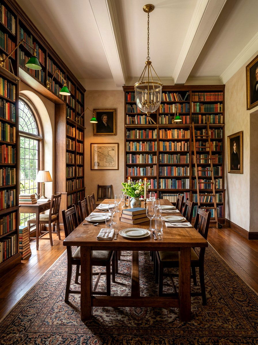 Library Bookcase Dining Room - 30 dinner party hosting room ideas