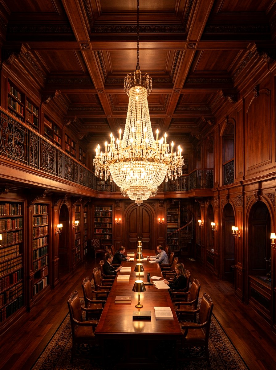 Library Chandelier With Wood Panels - 30 paneled library ideas