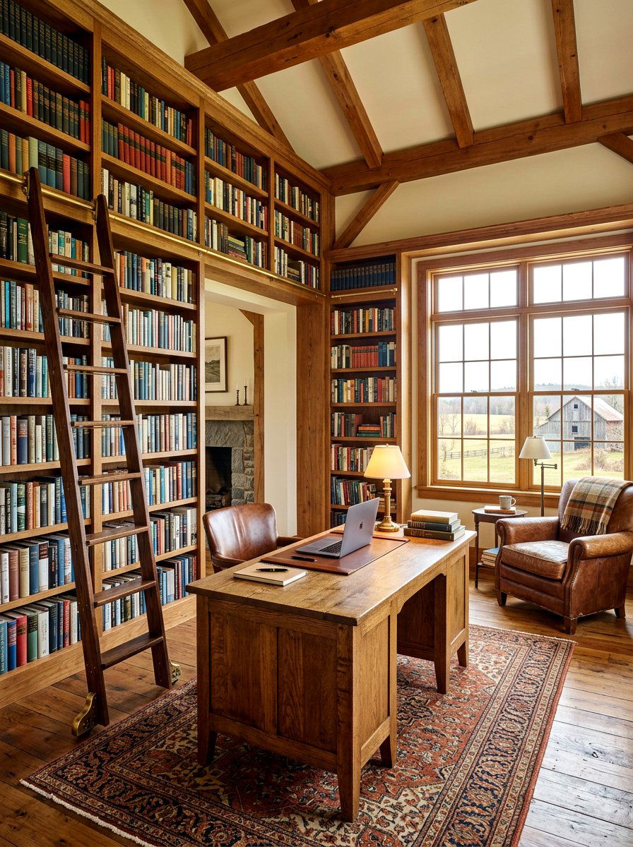 Library Farmhouse Office - 30 farmhouse home office ideas