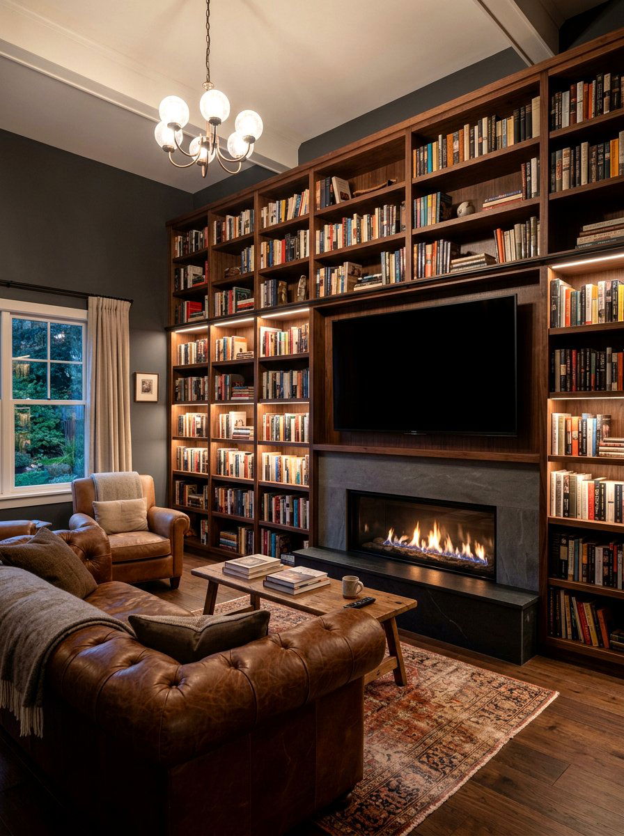 Library Fireplace With TV Above - 30 library fireplace ideas