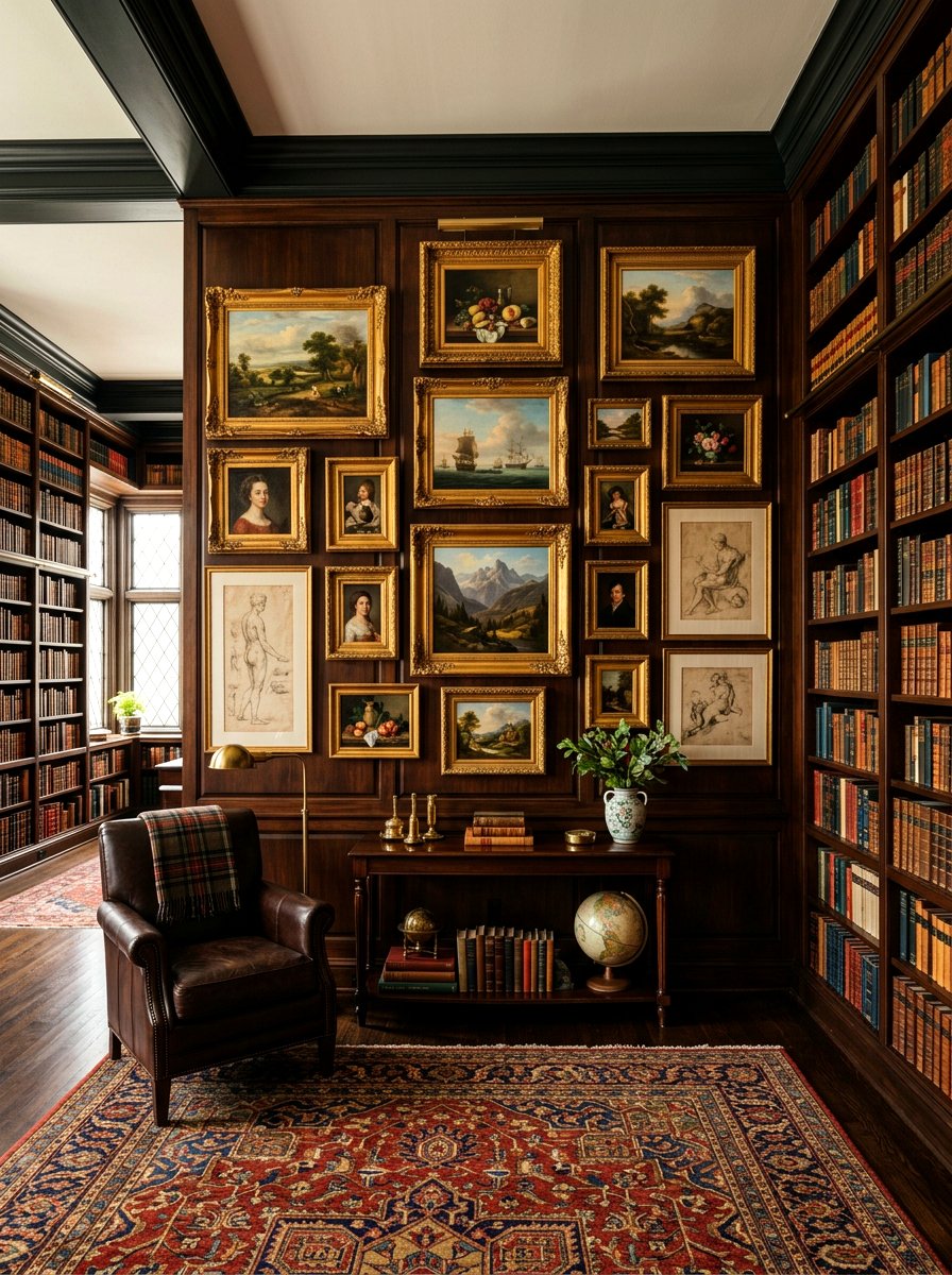 Library Gallery Wall Over Paneling - 30 paneled library ideas