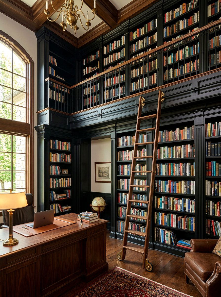 Library Ladder Feature - 30 moody editor office ideas