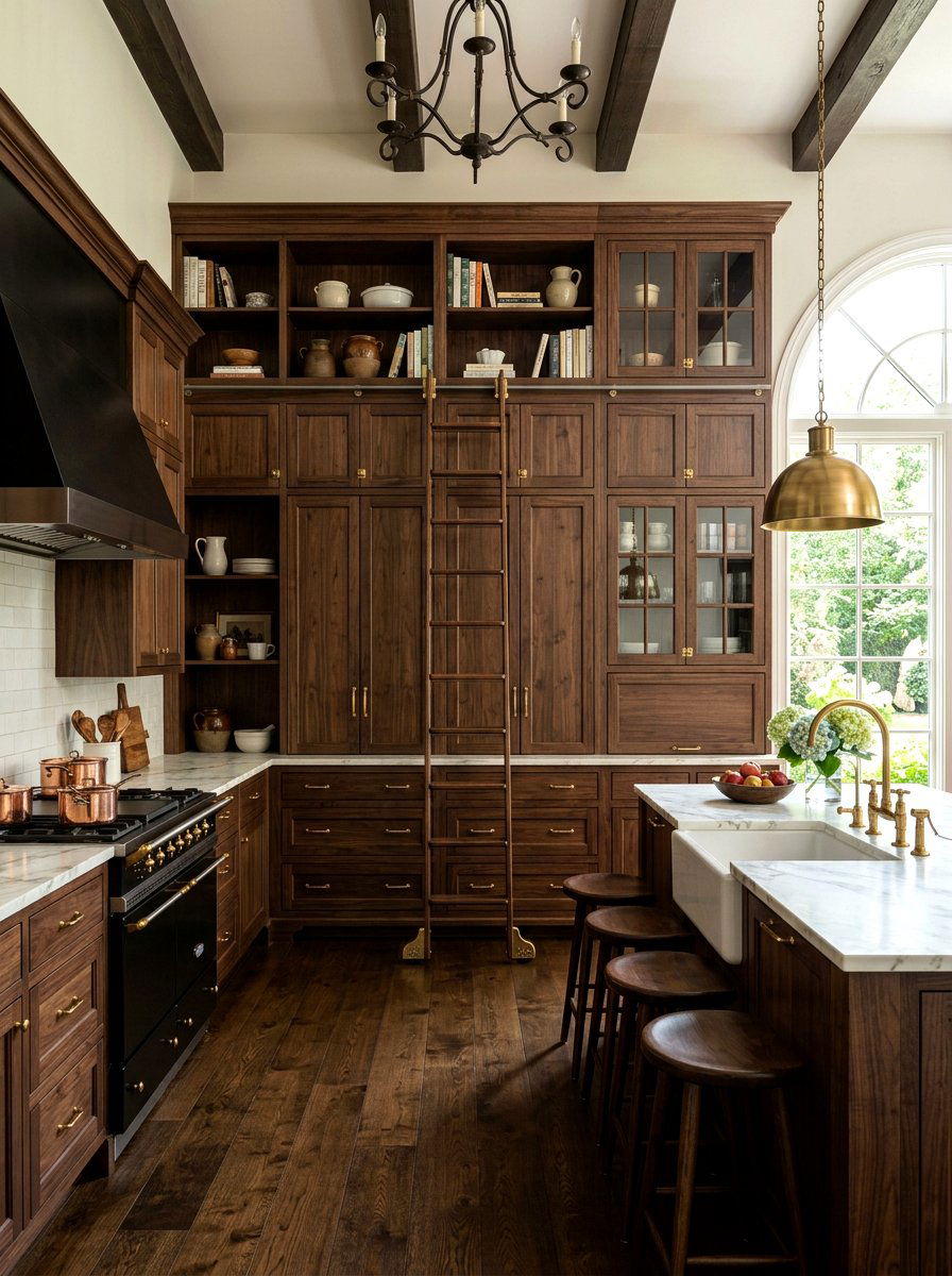 Library Ladder High Cabinets - 30 furniture style kitchen ideas