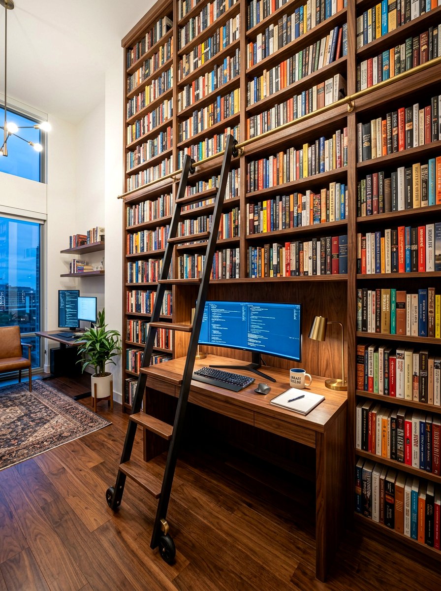 Library Ladder Over Desk - 30 ladder library office ideas