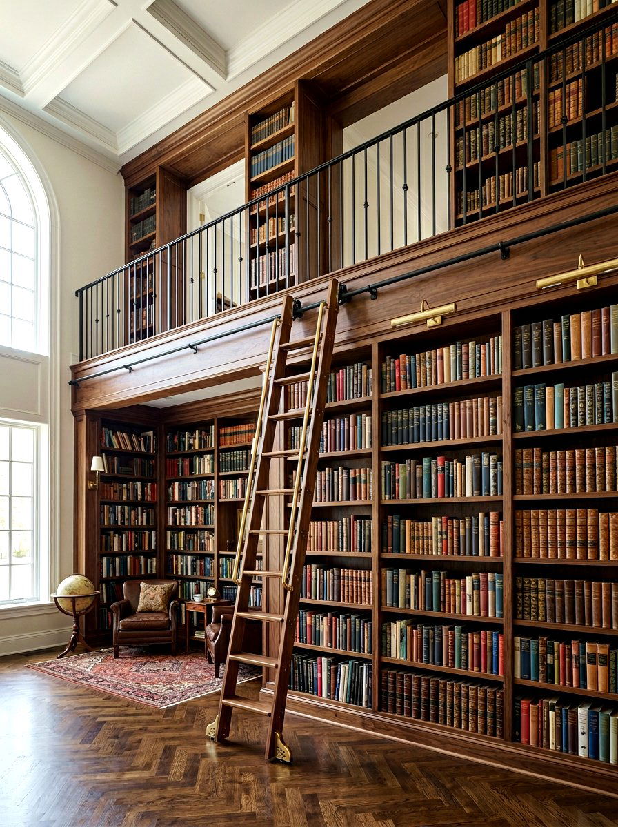 Library Ladder System - 30 built in wall unit ideas