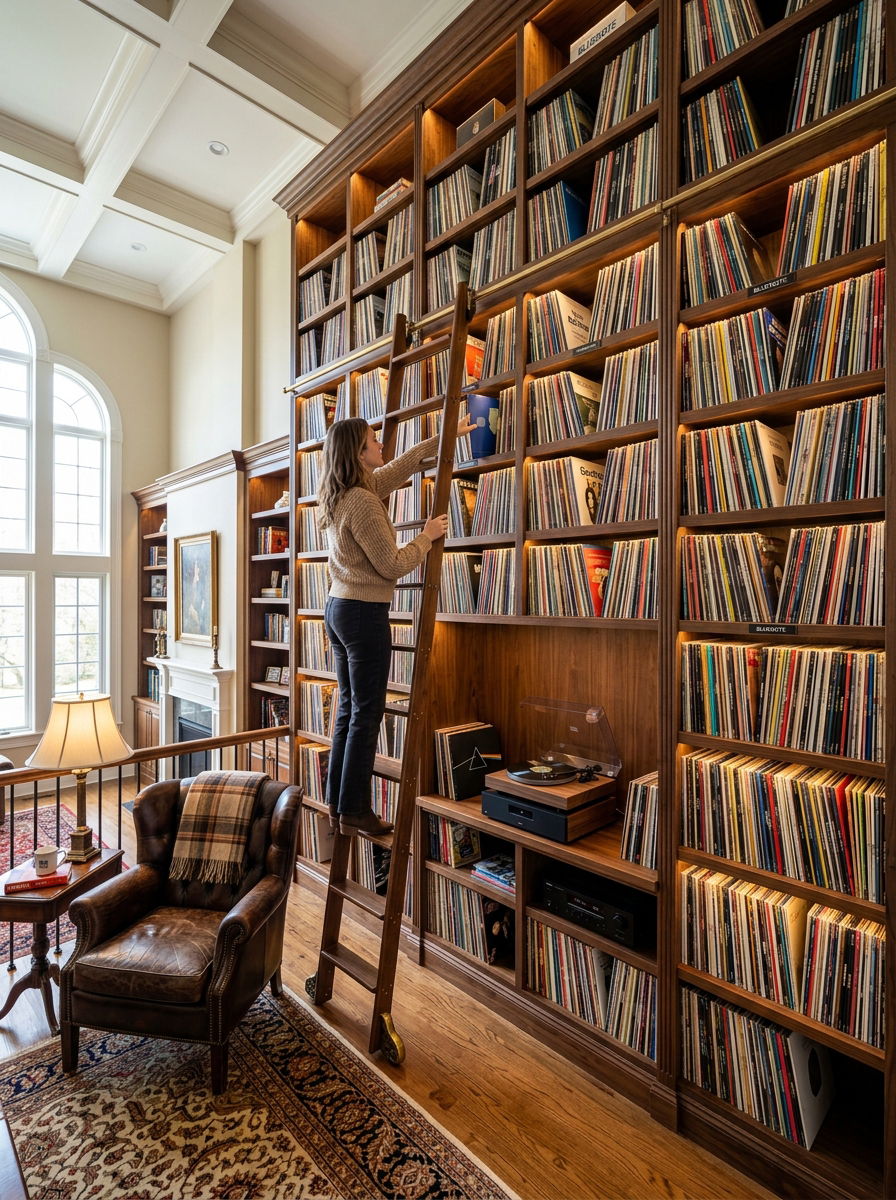 Library Ladder Vinyl Collection Display - 30 vinyl listening corner ideas