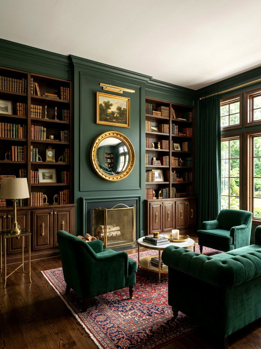 Library Living Room Brass Accents - 30 moody library living room ideas