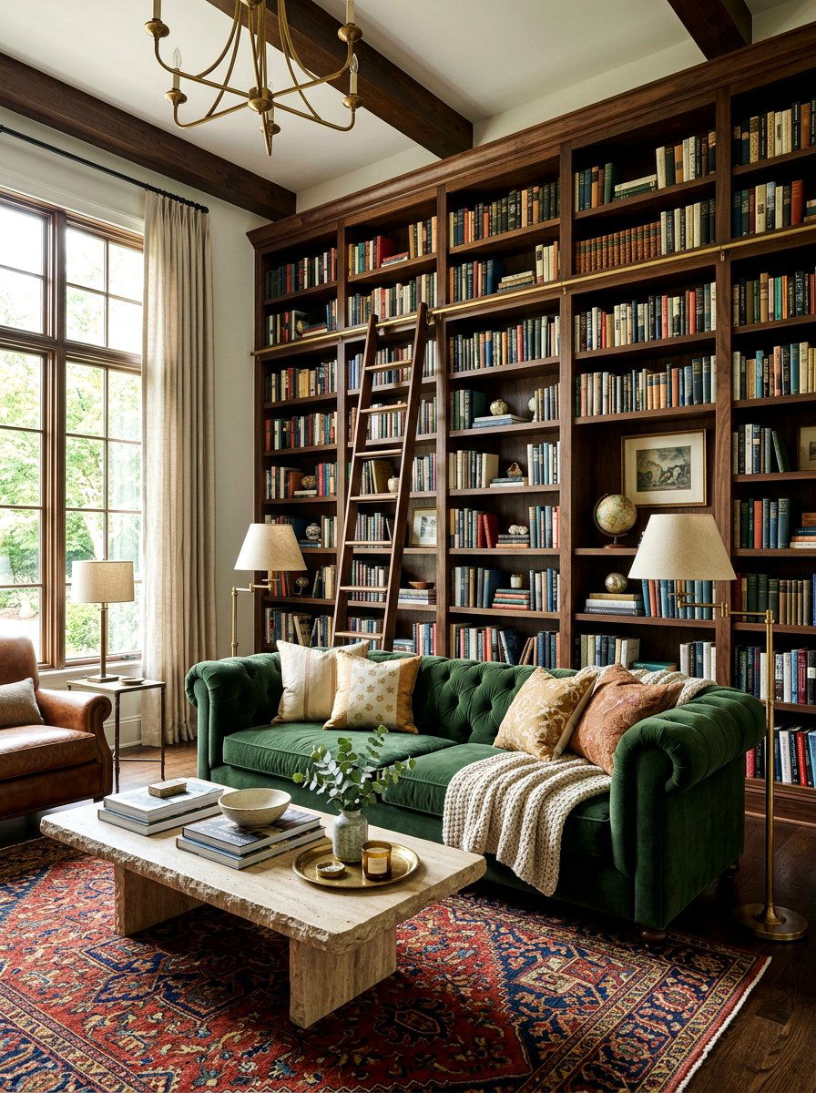 Library Living Room Velvet Sofa - 30 moody library living room ideas