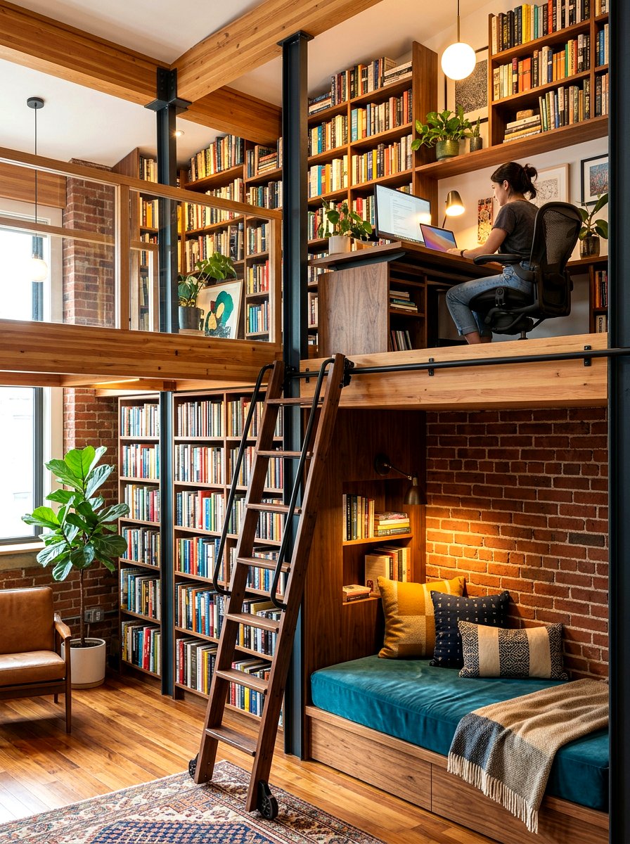 Library Loft Office - 30 ladder library office ideas