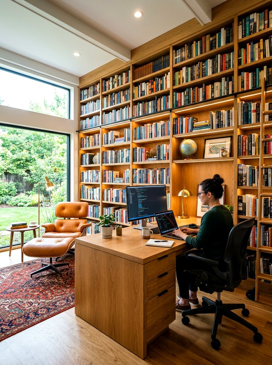 Library Office Combo - 30 library style living room ideas