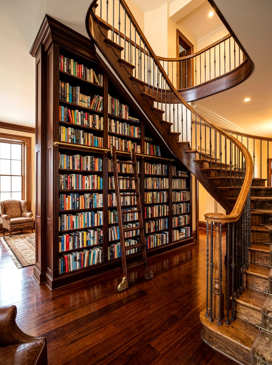Library Shelves Under Stairs - 30 cozy nook under stairs ideas