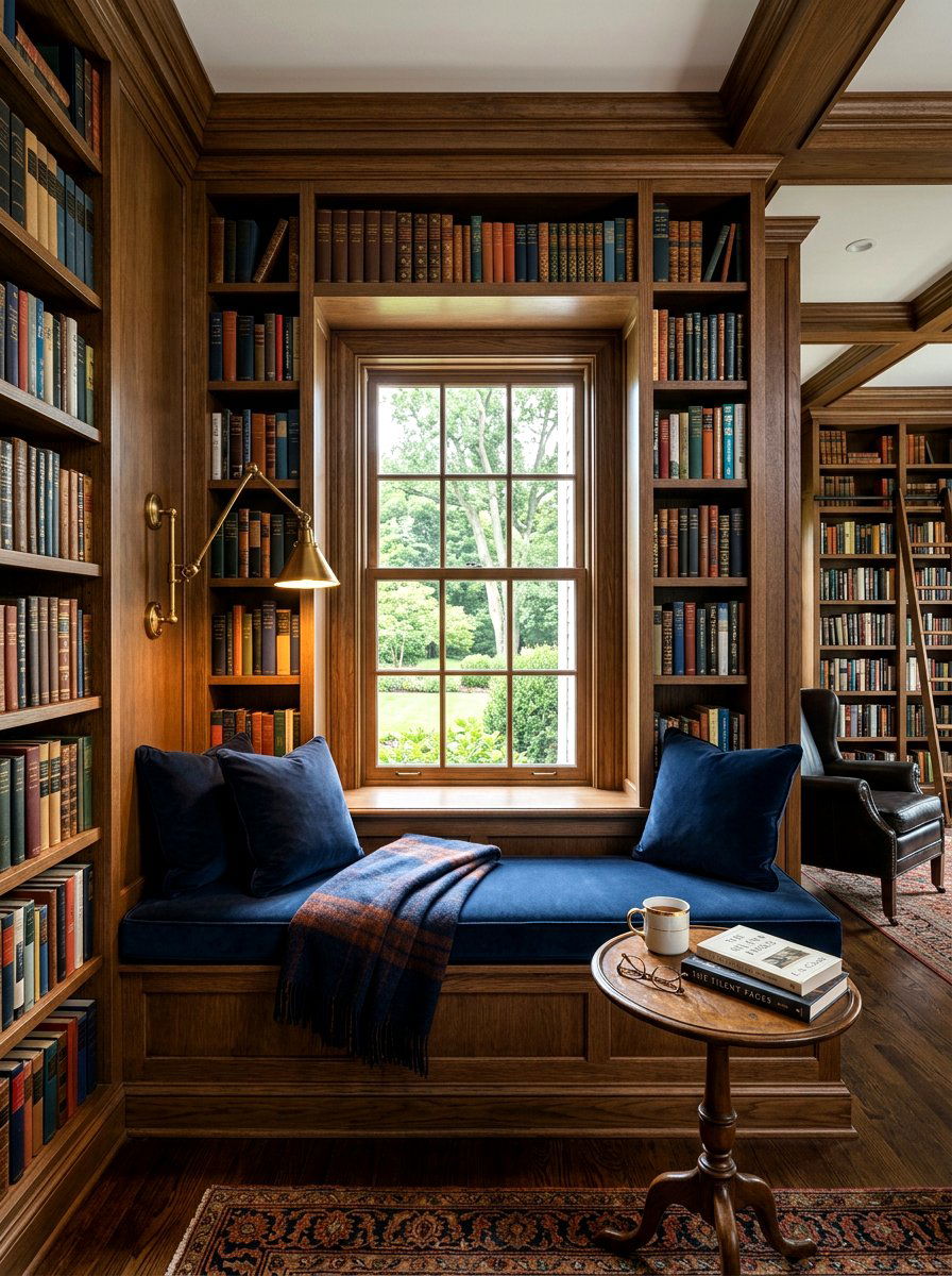 Library Style Reading Nook - 30 breakfast window nook ideas