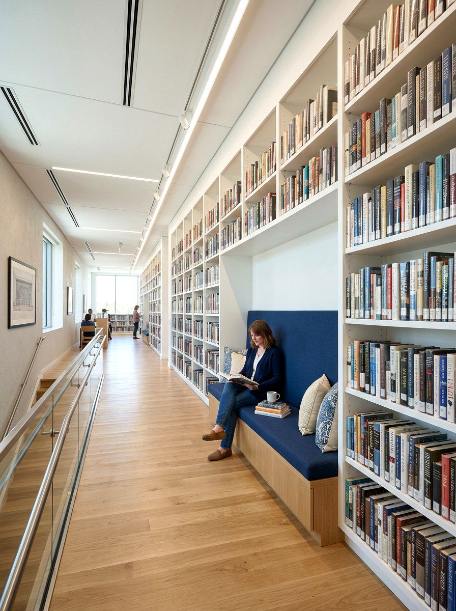 Library Wall Landing - 30 landing reading nook ideas