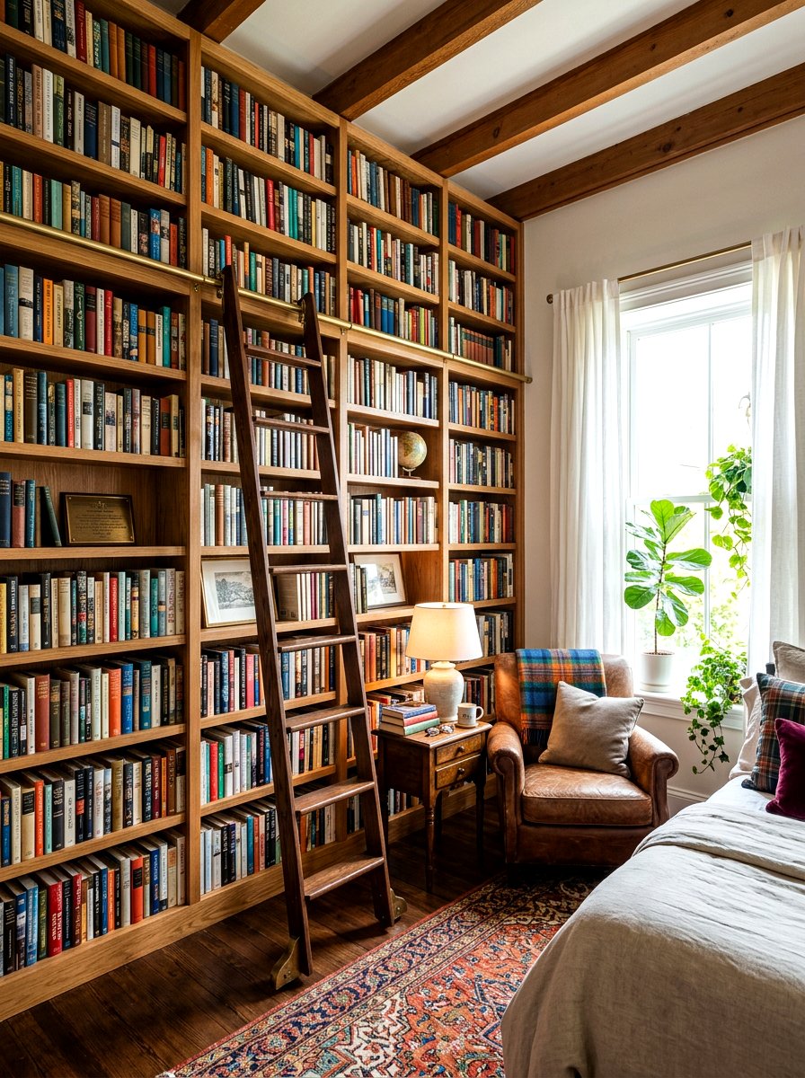 Library Wall With Ladder - 30 storybook bedroom ideas