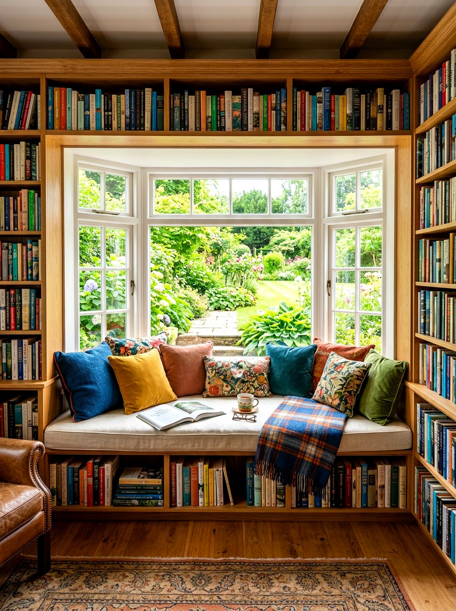 Library Window Seat - 30 library style living room ideas