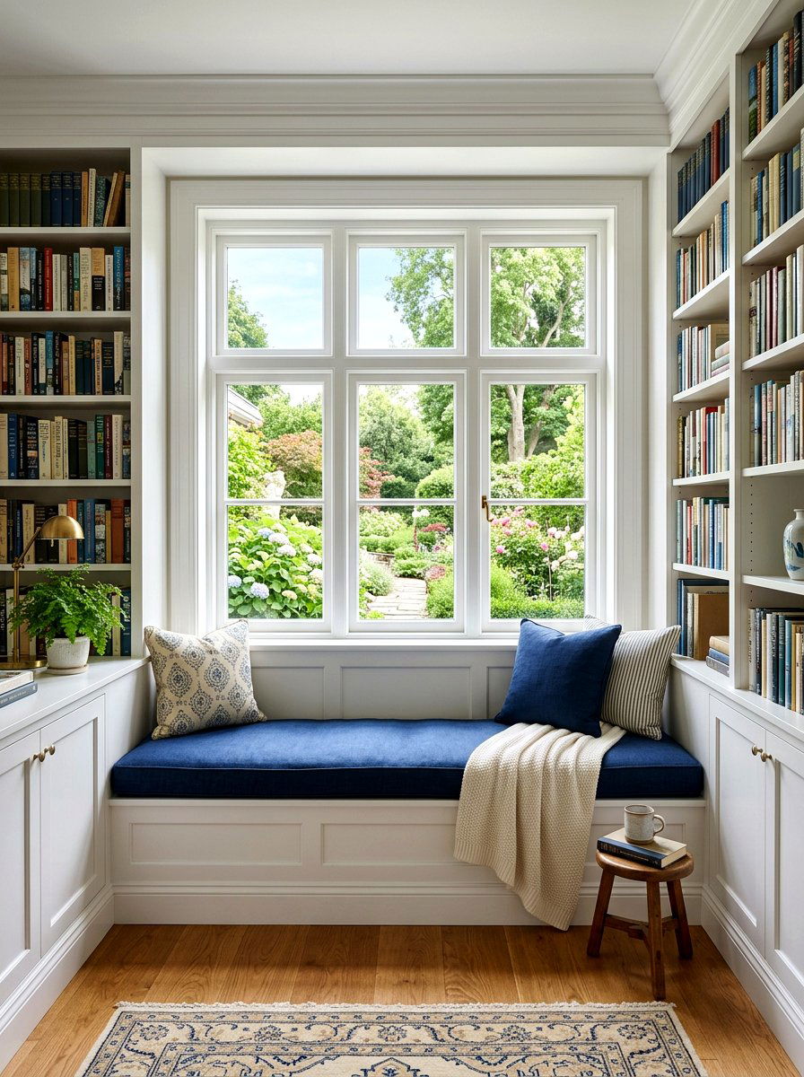 Library Window Seat With Paneling - 30 paneled library ideas