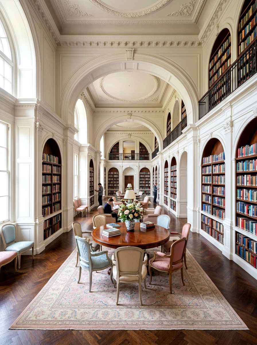 Library With Arched Shelving - 30 paneled library ideas