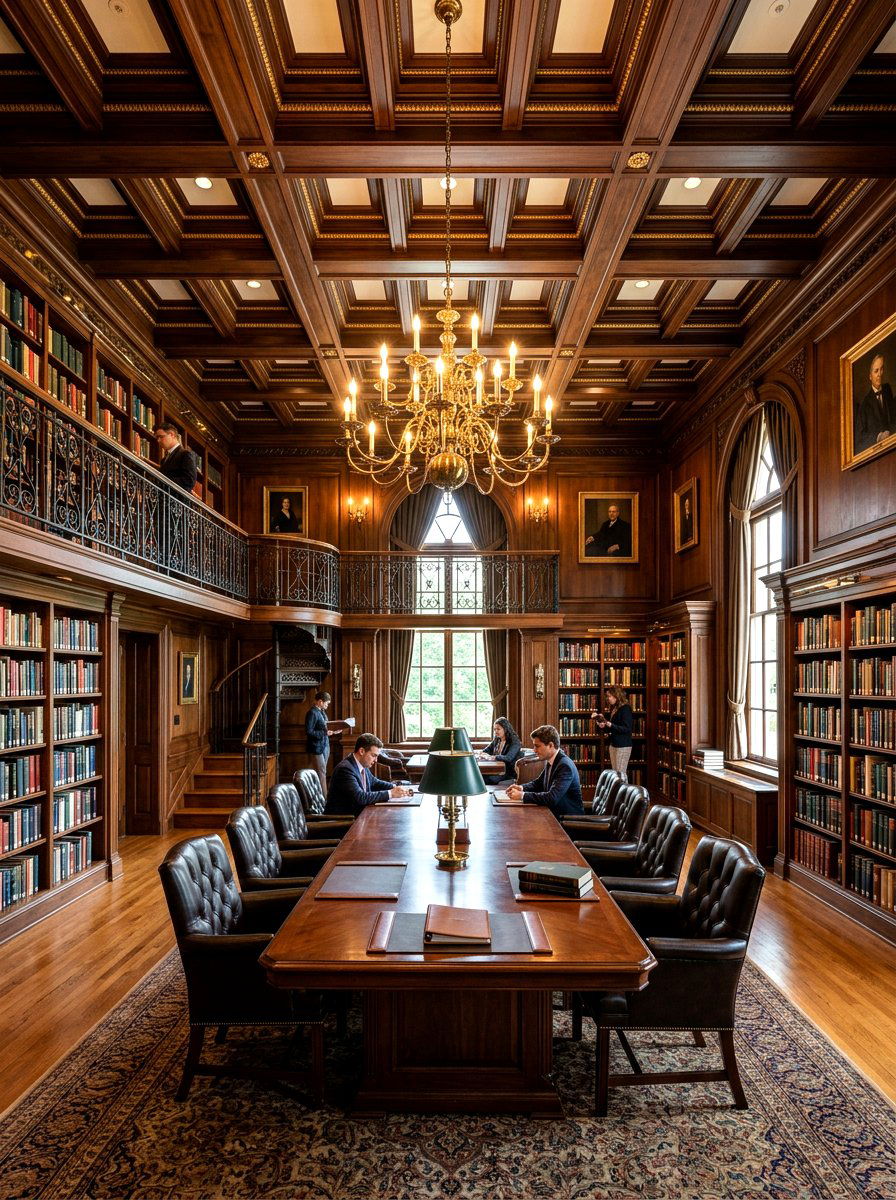 Library With Coffered Ceiling - 30 paneled library ideas