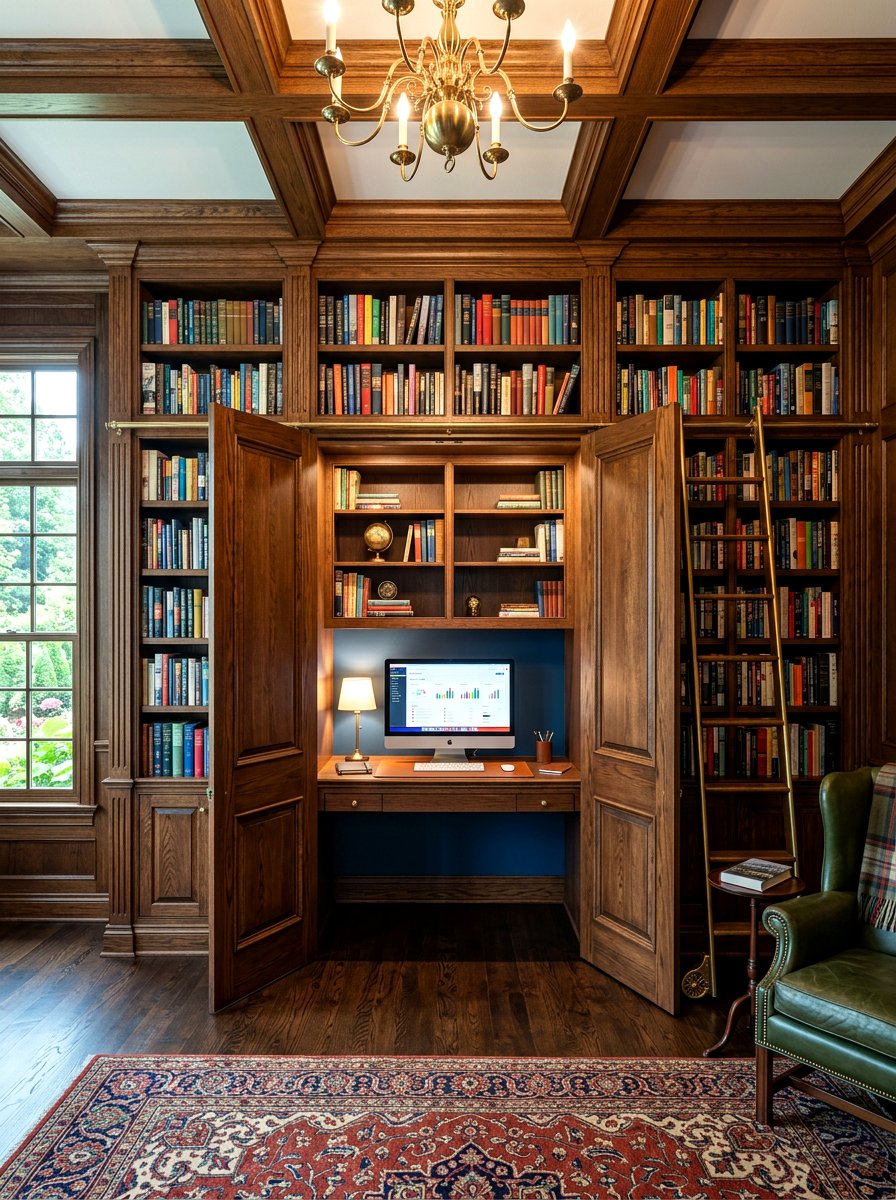 Library With Integrated Desk Paneling - 30 paneled library ideas