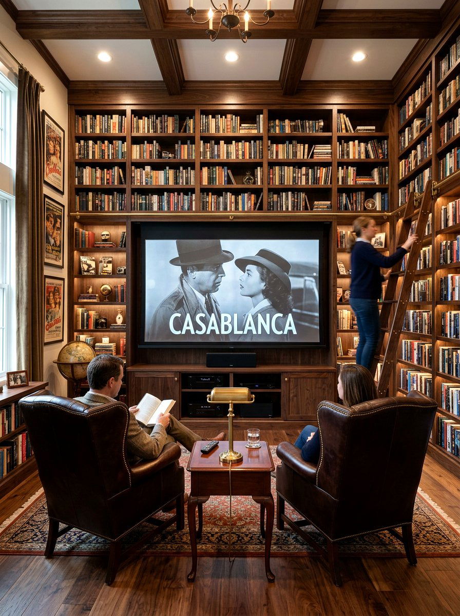 Library and media room combo - 30 projector room ideas