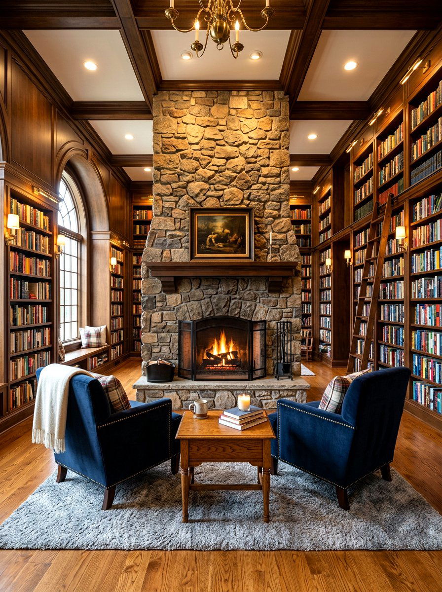 Library fireplace - 30 home library ideas