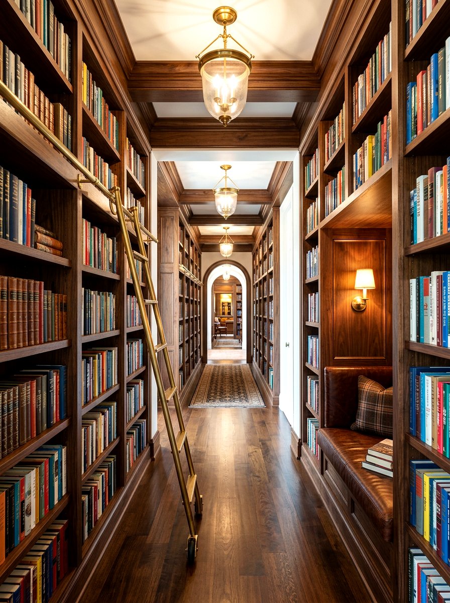 Library style hallway wall - 30 hallway reading nook ideas