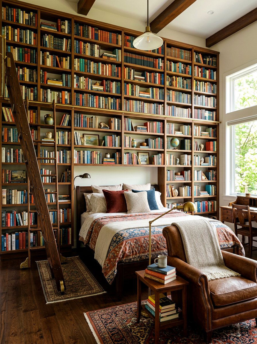 Library wall bedroom - 30 English country bedroom ideas