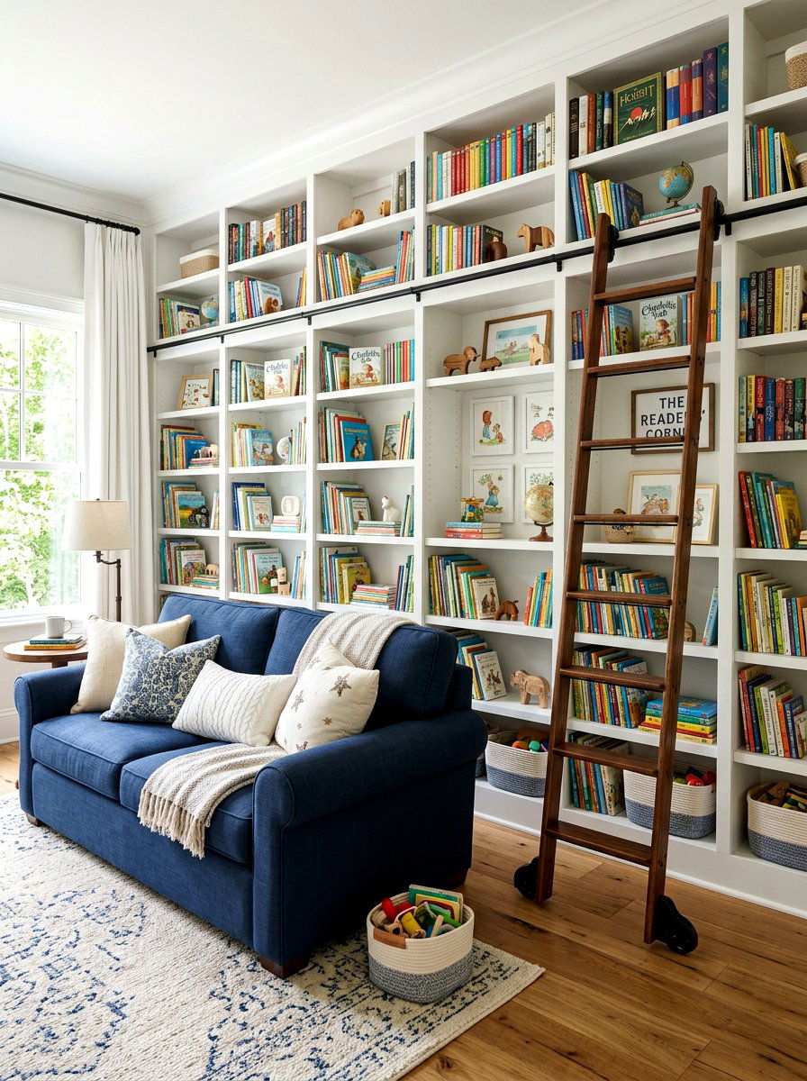 Library wall nursery - 30 nursery reading corner ideas aesthetic