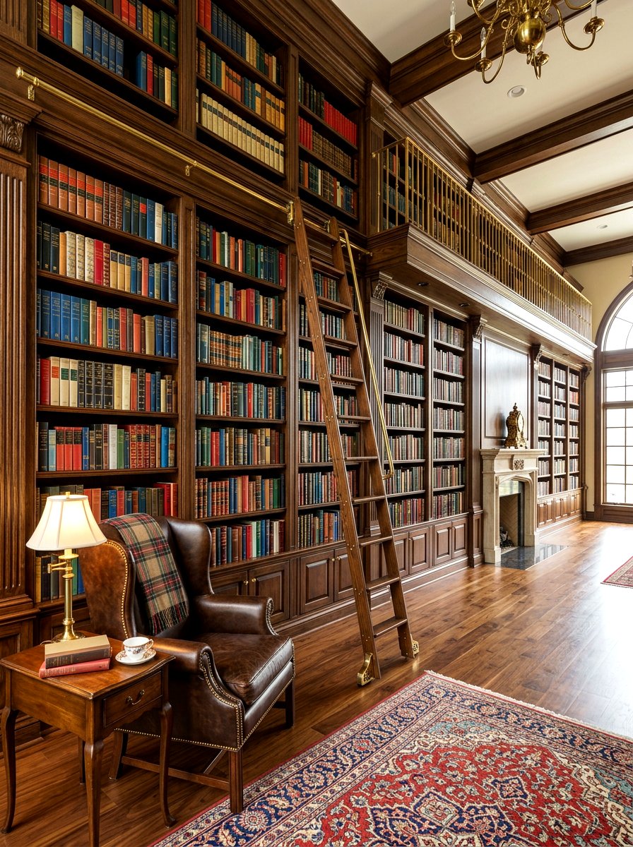 Library wall shelving - 30 screen free living room ideas