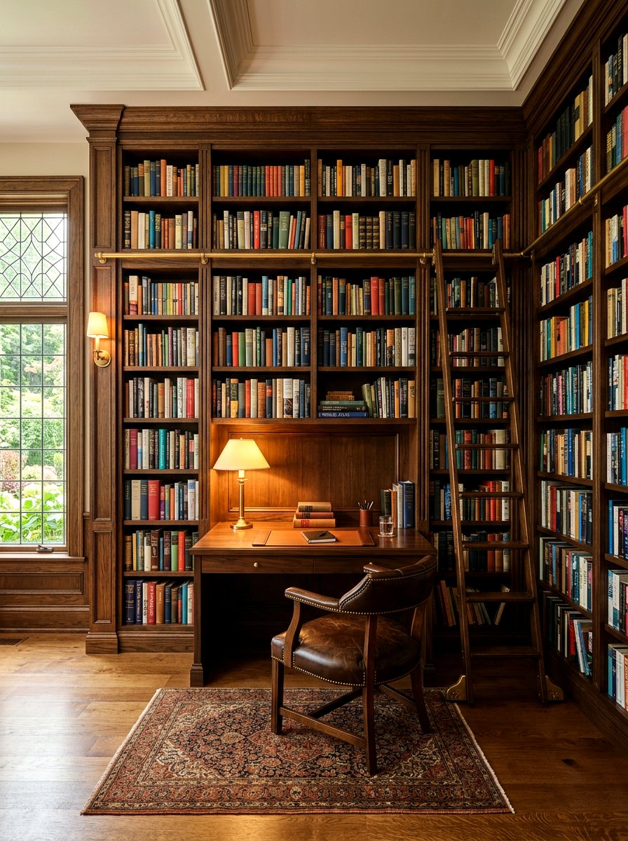 Library wall with desk - 30 homework nook ideas