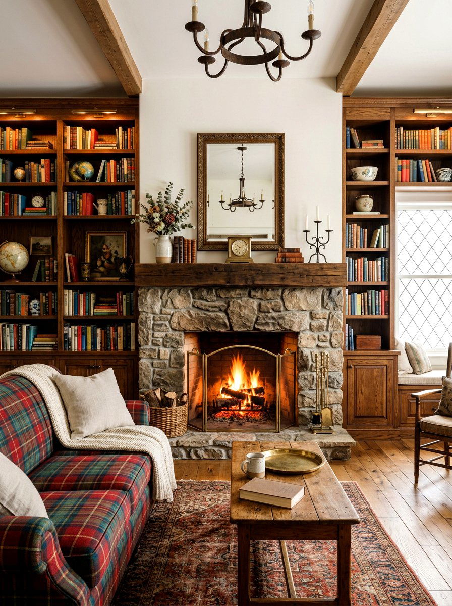 Library wall with fireplace - 30 library wall ideas