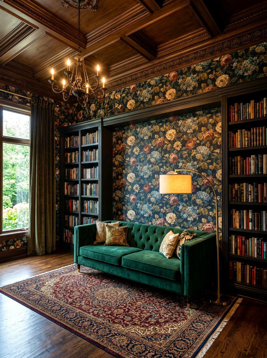 Library wallpaper accent wall - 30 cozy library fall ideas