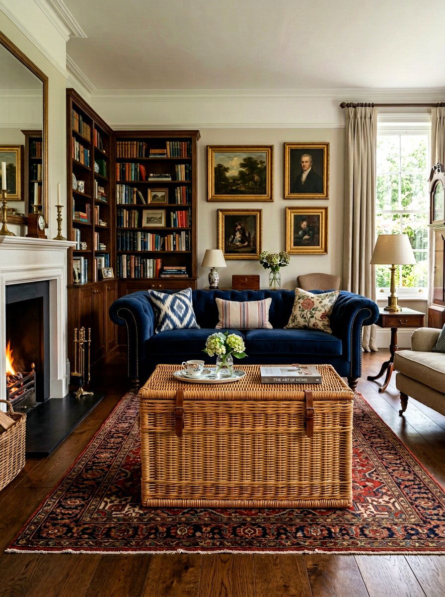 Lidded Wicker Storage Trunk - 30 living room blanket basket ideas