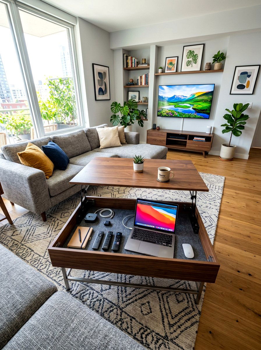 Lift top coffee table - 30 family friendly living room storage ideas