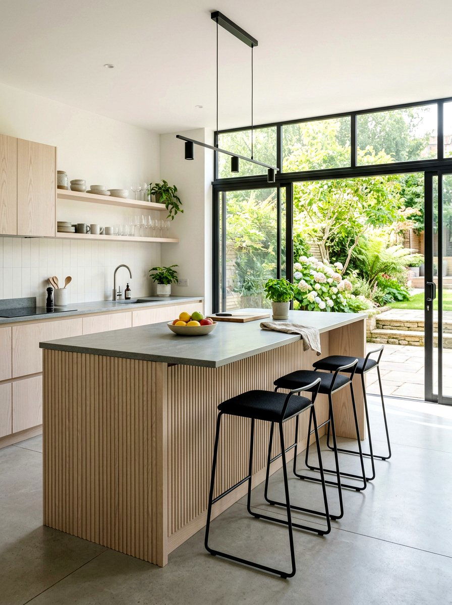 Light Ash Reeded Kitchen Island - 30 reeded kitchen island ideas