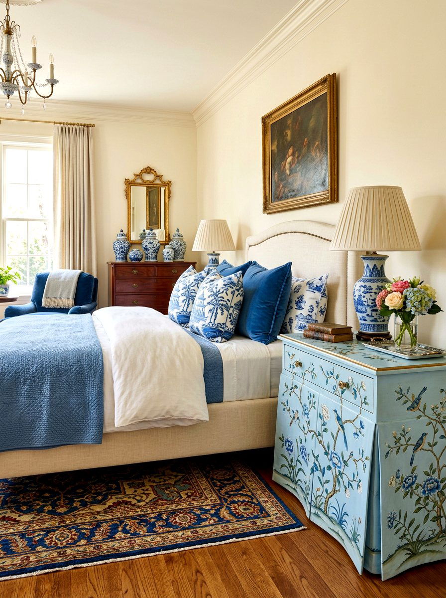 Light Blue Chinoiserie Table - 30 skirted nightstand ideas