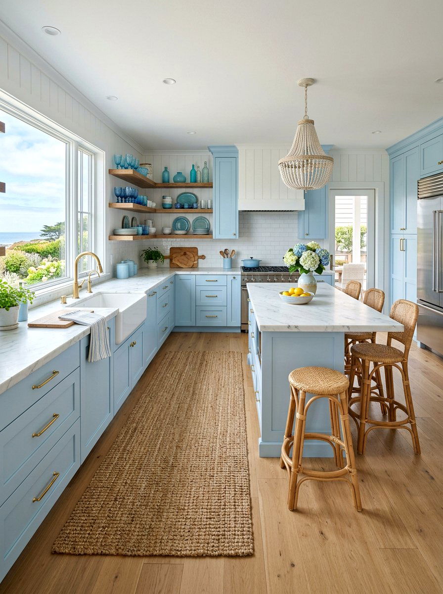 Light Blue Coastal Kitchen - 30 coastal grandmother kitchen ideas