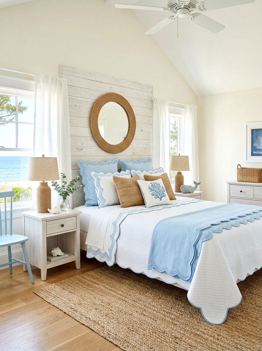 Light Blue Scalloped Bedding - 30 contrast trim bedding ideas