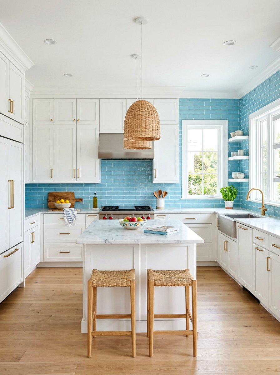 Light Blue Subway Tile - 30 beach house kitchen ideas
